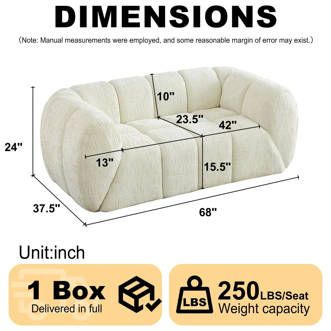 Quilted Cloud Sofa With Rounded Armrests And Piano Key Backrest Design by HouseOfZazla