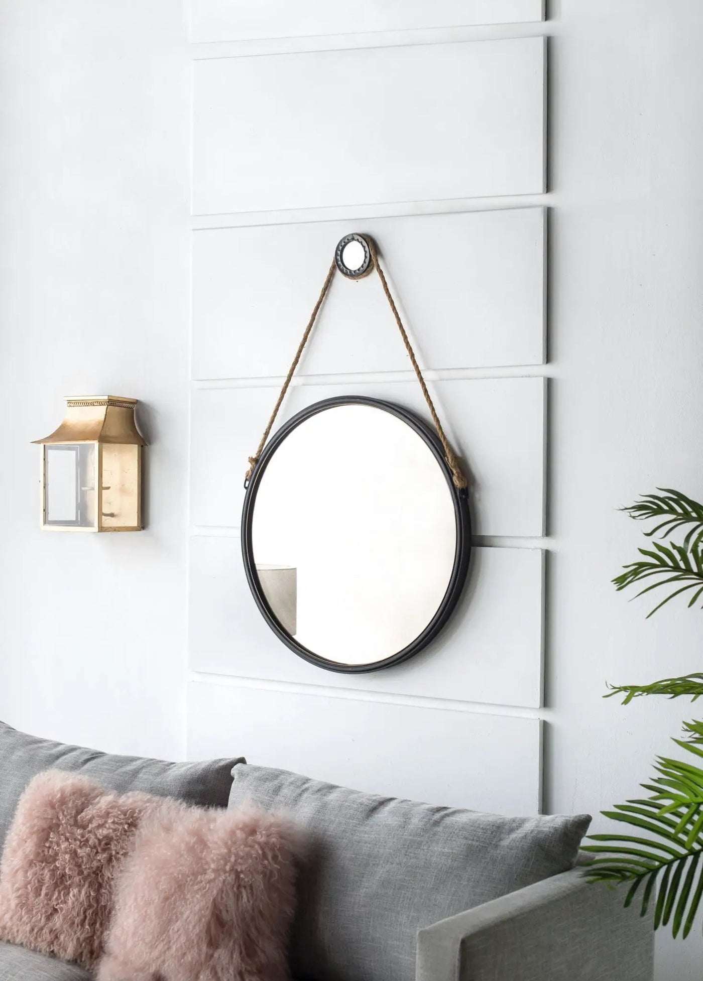 Handsome Cleveland Mirror With Rope Strap Contemporary Design Circle Mirror With Round Metal Frame For Wall Decor by HouseOfZazla