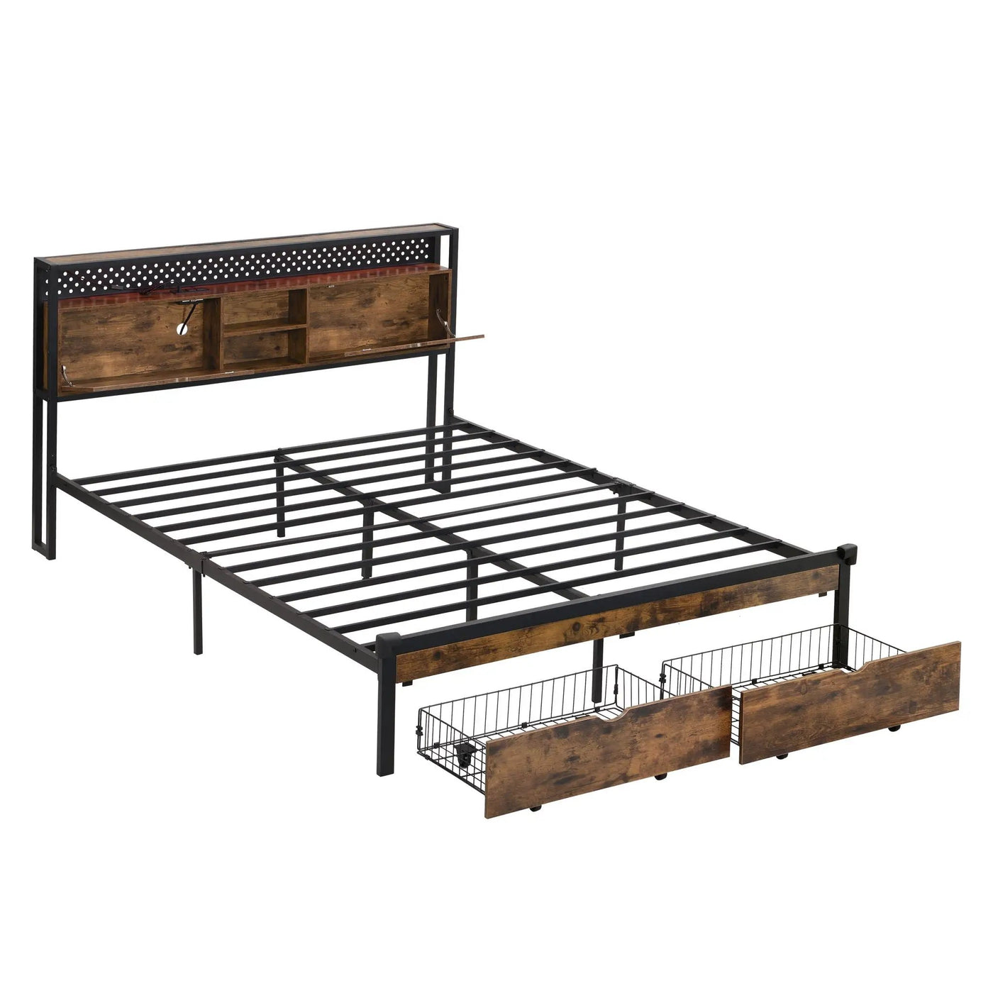 Modern Platform Bed with USB Charging Station, 2 Drawers, and LED Lights by HouseOfZazla