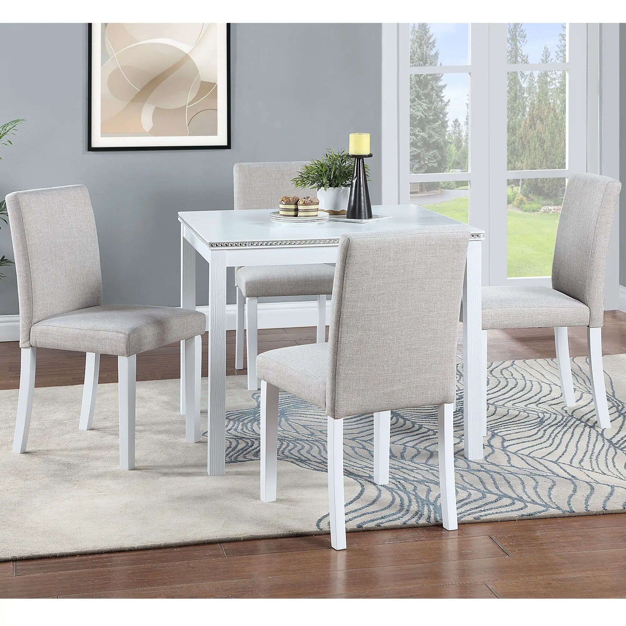 Dining Table Set With Crystal Decoration And Upholstered Chairs by Unique Piece Furniture