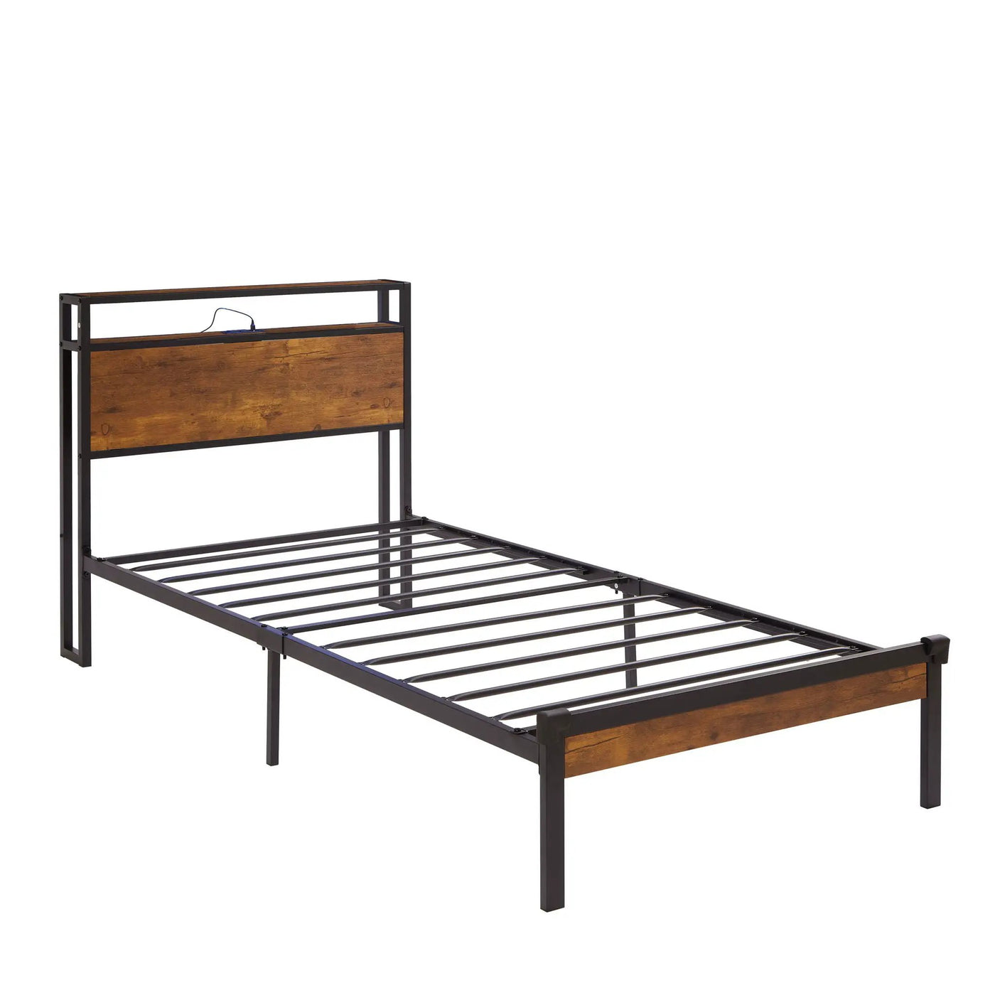 Platform Bed Frame With Wooden Headboard And Footboard, USB Liner by HouseOfZazla