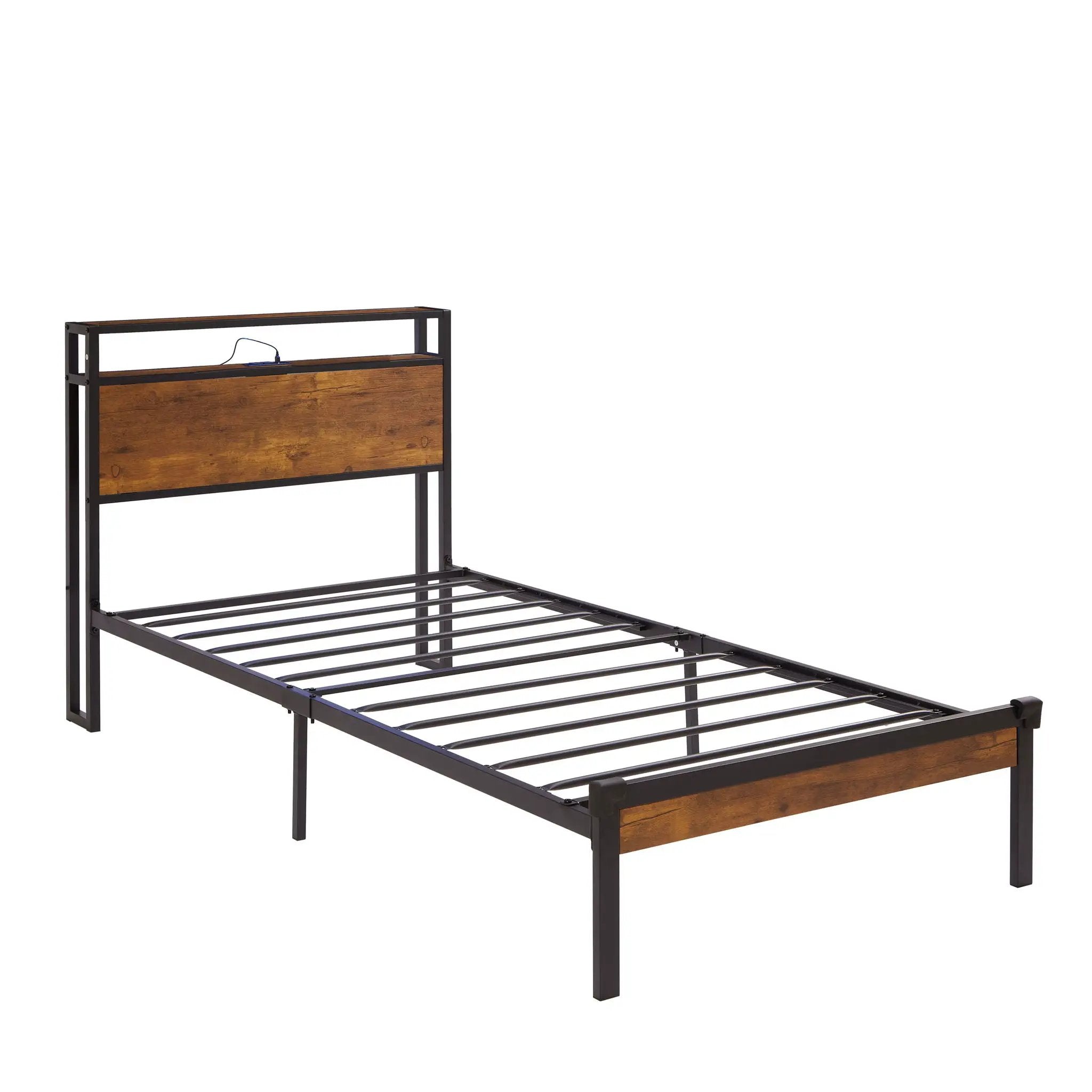 Platform Bed Frame With Wooden Headboard And Footboard, USB Liner by HouseOfZazla
