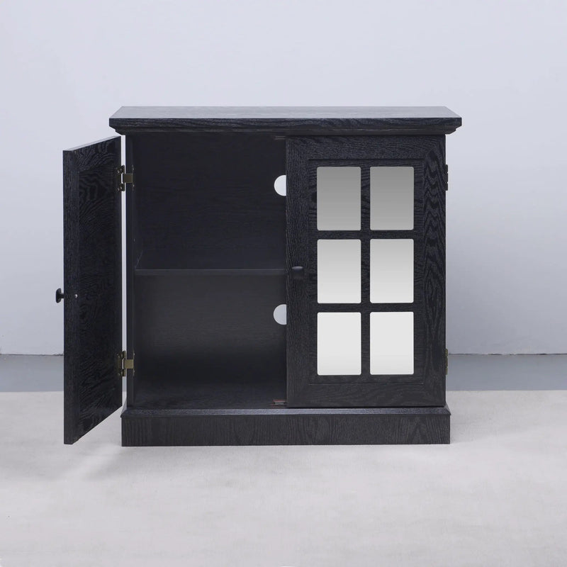 Sideboard Cabinet With Mirrored Doors, Adjustable Shelf, Metal Handles