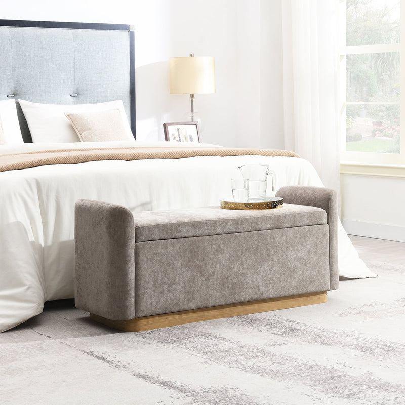 [Video provided]49" Bench with Storage, Storage Ottoman Bench with Safety Hinge