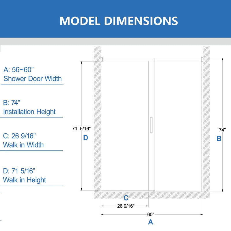 56-60" W x 74" H Semi-Frameless Sliding Shower Door by HouseOfZazla