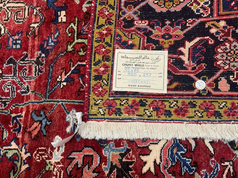 Antique Persian Heriz Rug 8x11, Geometric Tribal Wool Carpet, Brick Red by Jewel Rugs