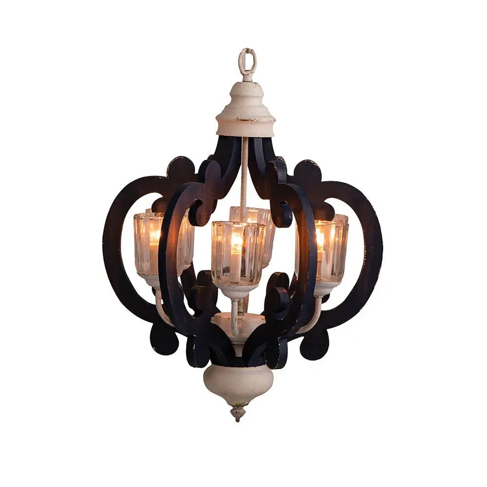 Wood Chandelier 6 Light Farmhouse Pendant Lighting Wood Hanging Light Fixture For Kitchen Living Dining Room, Bulb Not Included - Cream by HouseOfZazla