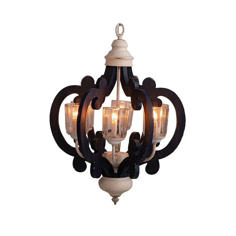 Wood Chandelier 6 Light Farmhouse Pendant Lighting Wood Hanging Light Fixture For Kitchen Living Dining Room, Bulb Not Included - Cream by HouseOfZazla