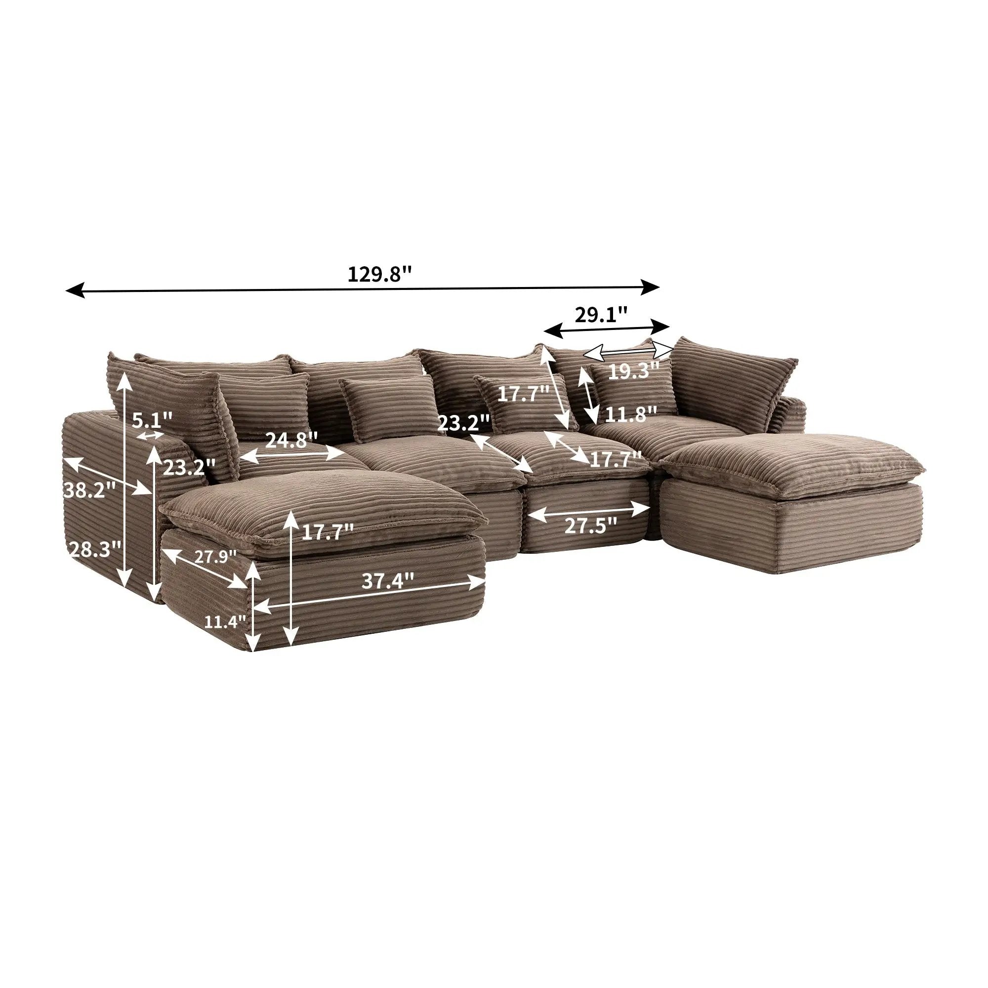 129.8" Width Cloud Couch Oversized Modular Sectional Sofa by HouseOfZazla