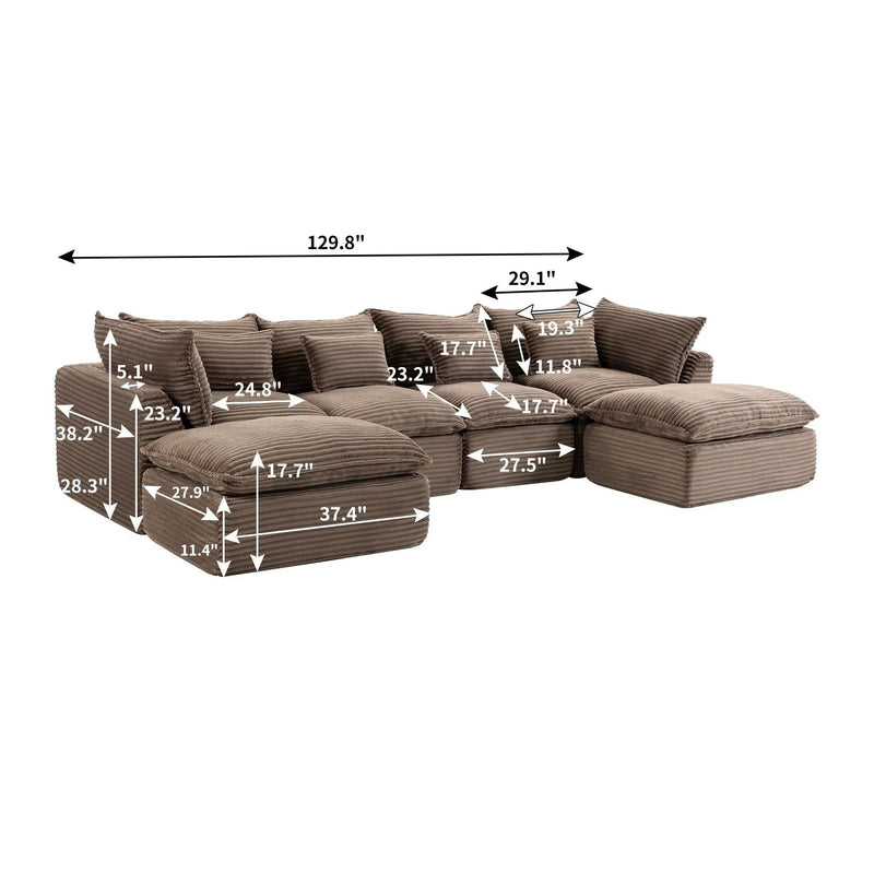 129.8" Width Cloud Couch Oversized Modular Sectional Sofa by HouseOfZazla