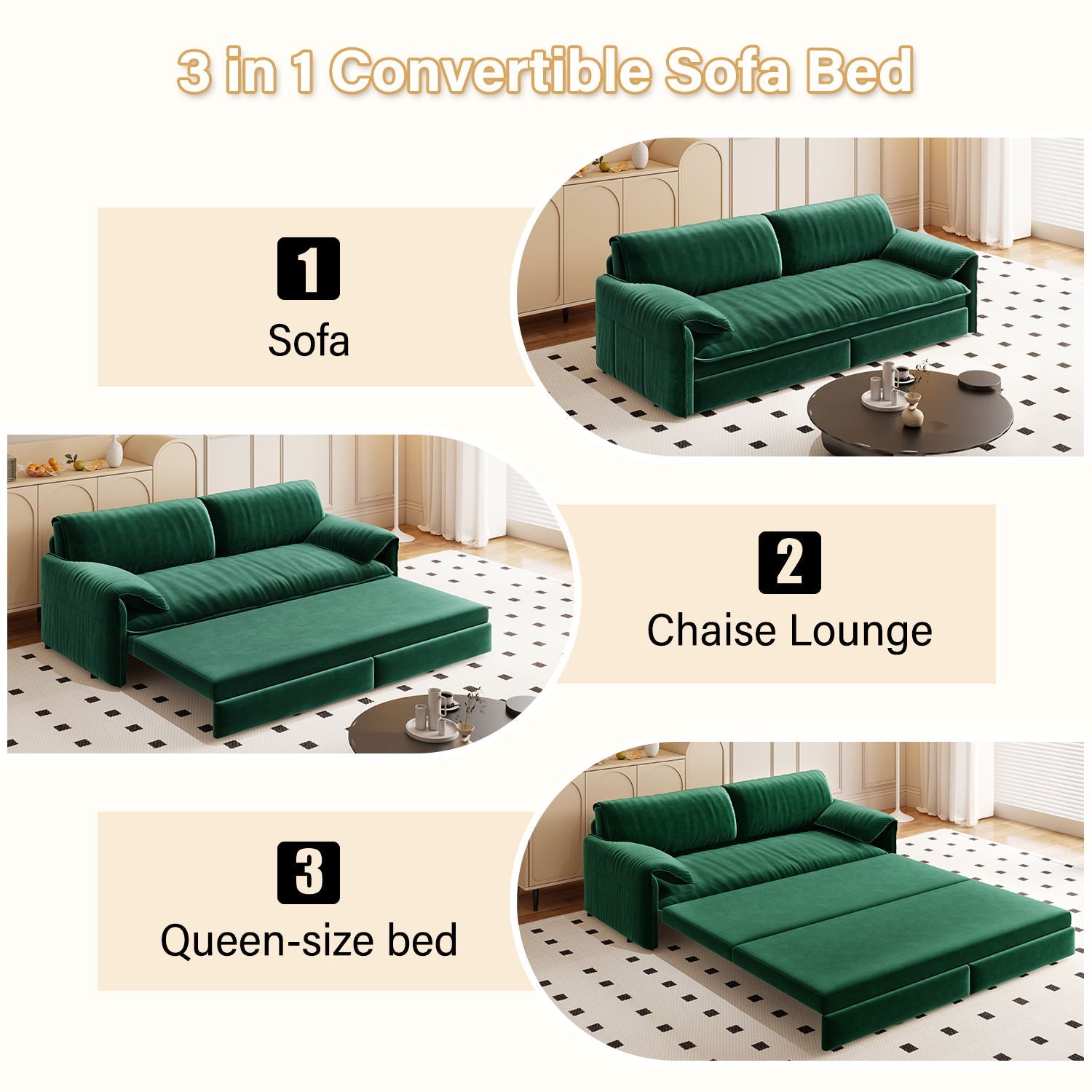 Queen Pull Out 3 In 1 Convertible Sleeper Sofa With Side Storage by HouseOfZazla