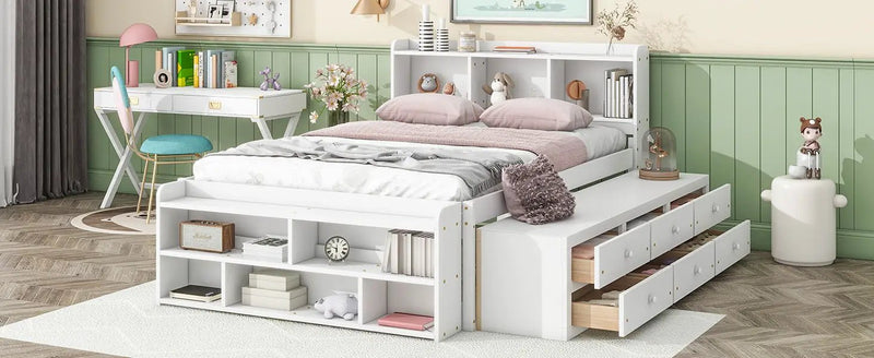 Bed With Bookcase Headboard, Under Bed Storage Drawers And Bed End Storage Case by HouseOfZazla