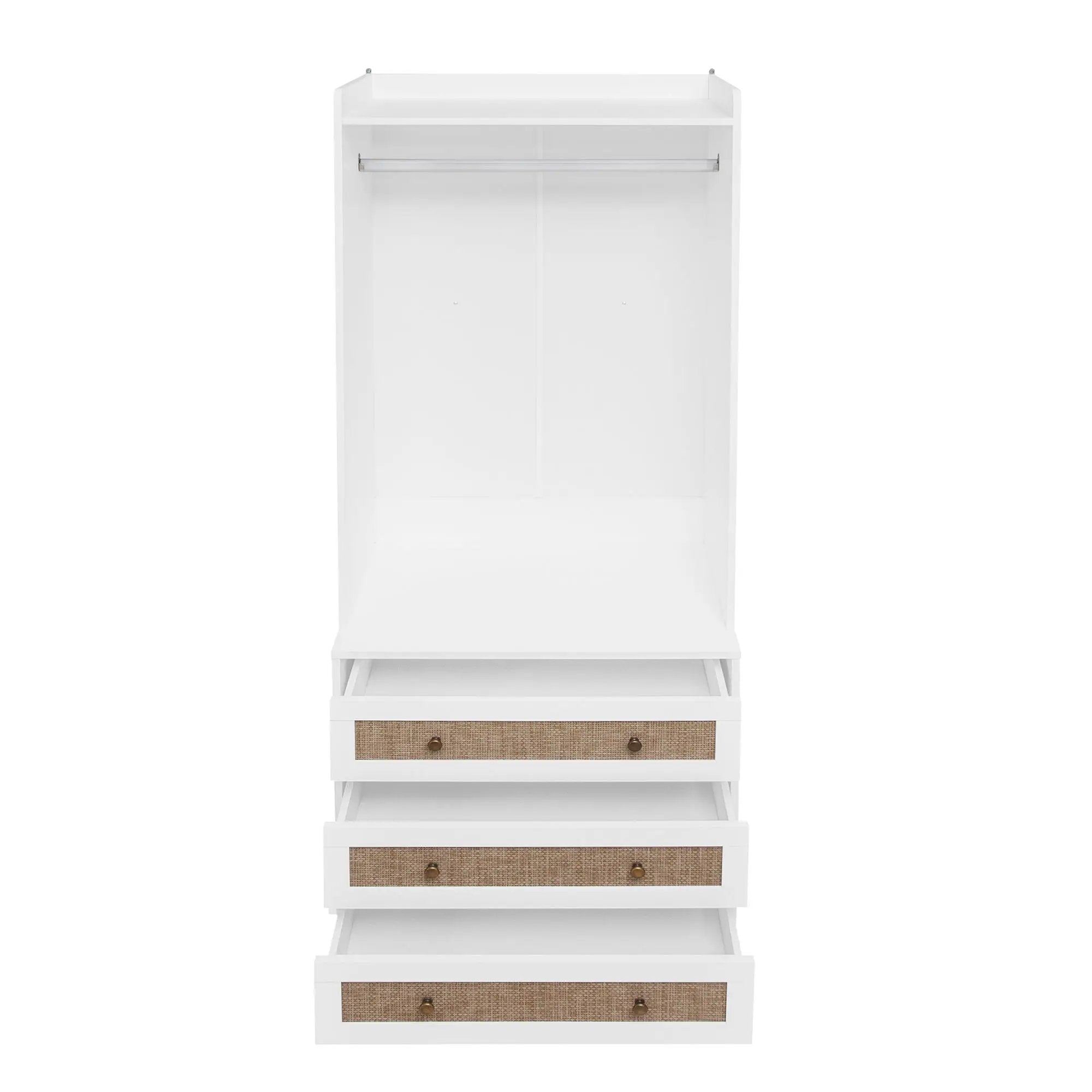Wardrobe With 3 Drawers High Wardrobe Armoire With Rattan For Living Room Organizer - White by HouseOfZazla