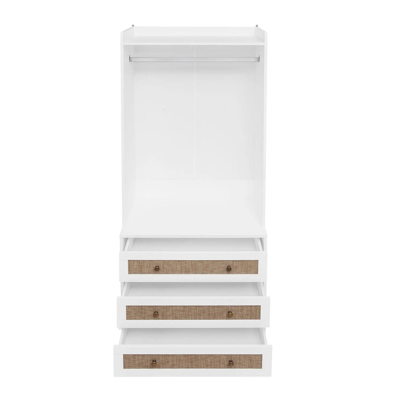 Wardrobe With 3 Drawers High Wardrobe Armoire With Rattan For Living Room Organizer - White by HouseOfZazla