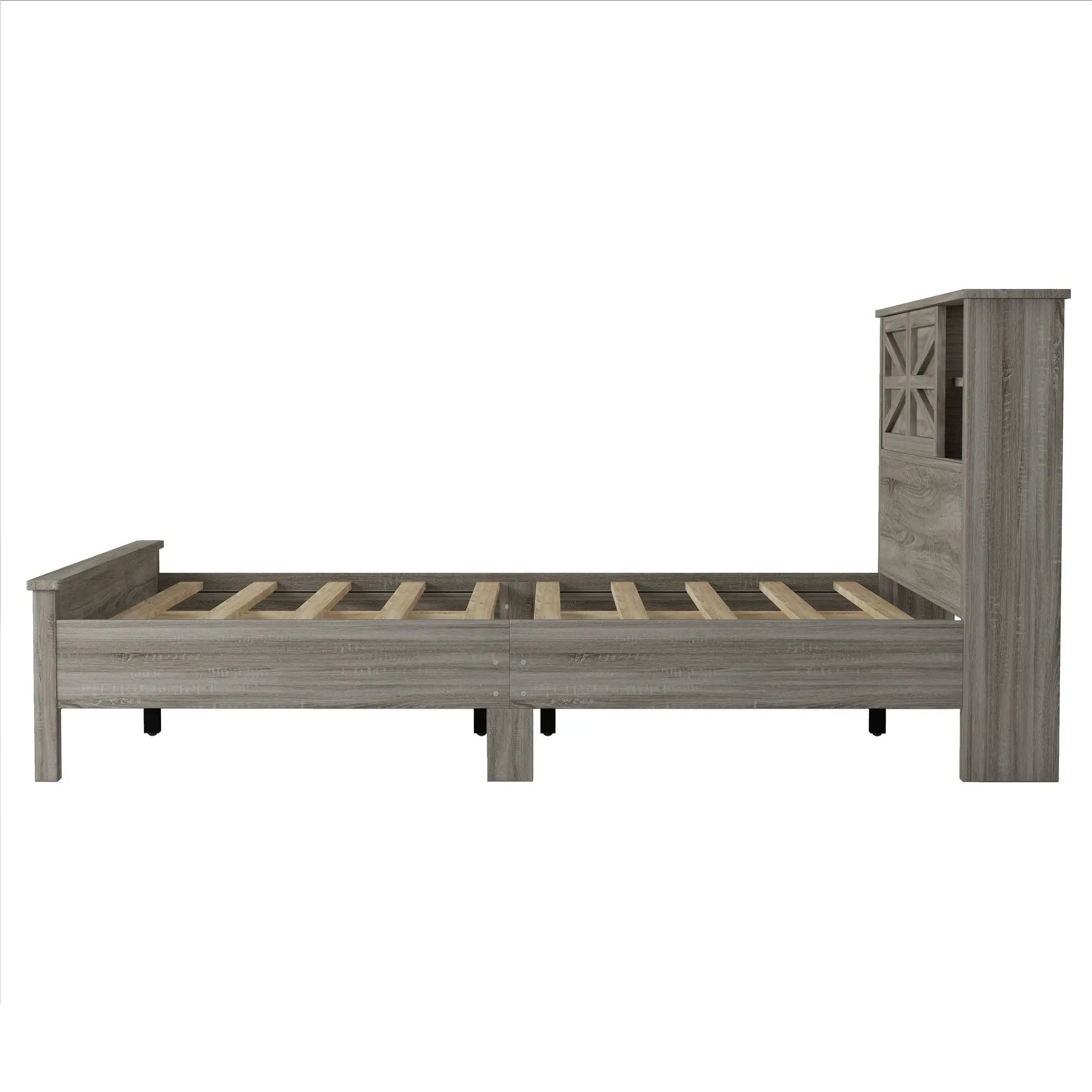3-Pieces Bedroom Set Queen Size Farmhouse Platform Bed with Storage Headboard and Charging Station by HouseOfZazla