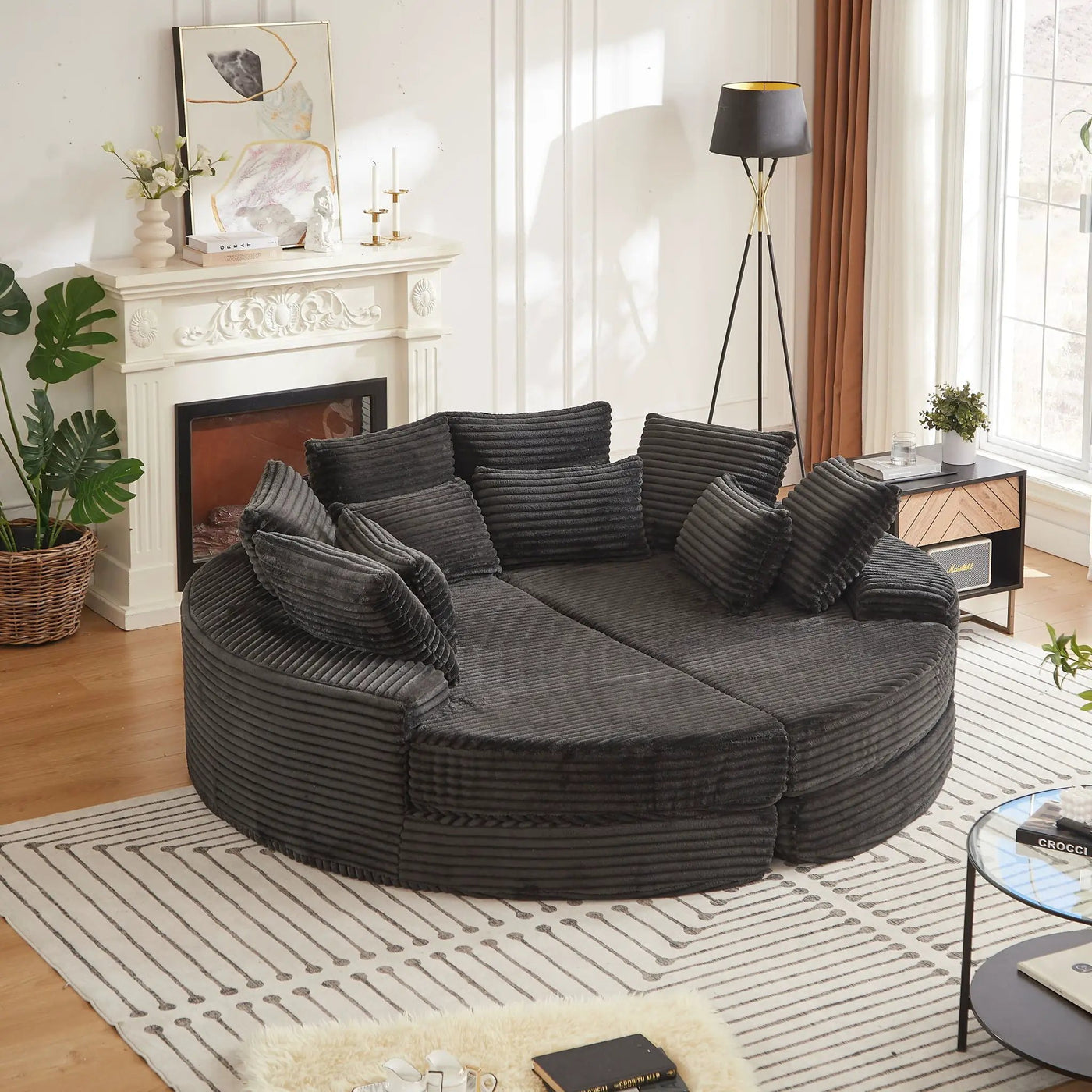 Round Oversized Sofa Bed With 5 Throw Pillows by HouseOfZazla