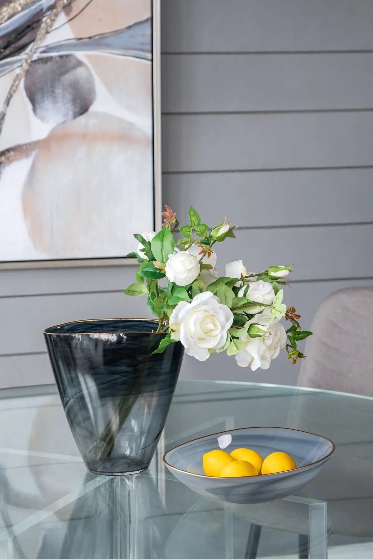 9.3x4.7x9.3' Smokey Black Glass Vase with Gold Rim by HouseOfZazla