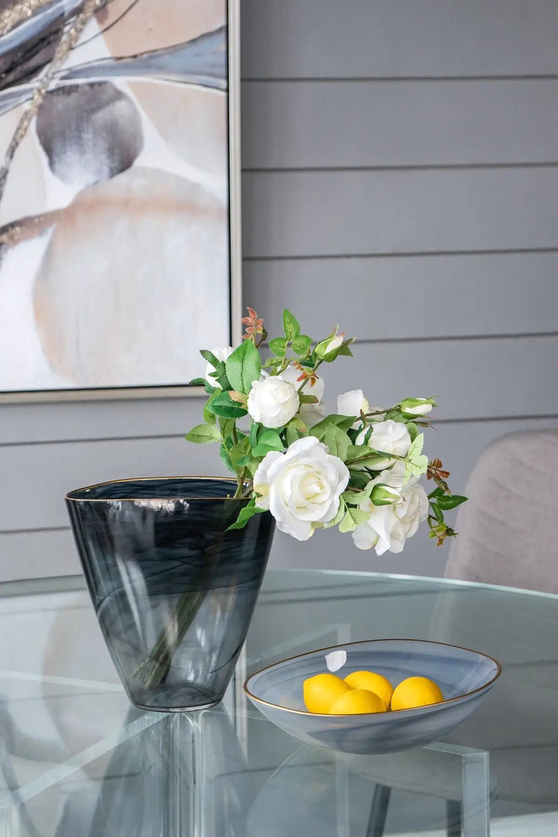 9.3x4.7x9.3' Smokey Black Glass Vase with Gold Rim by HouseOfZazla