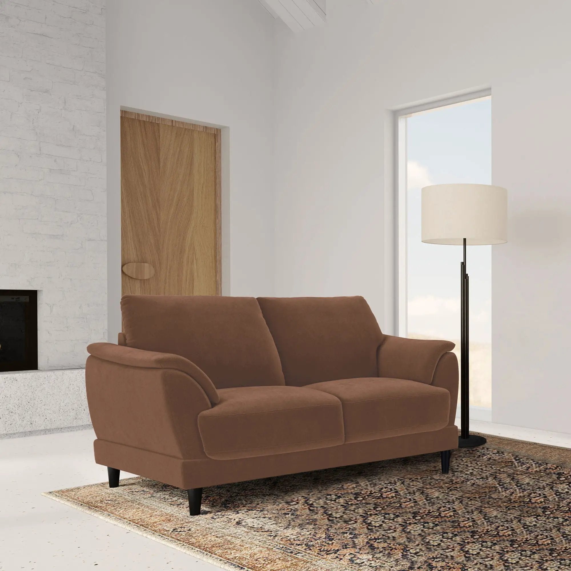 Dania - Upholstered Crescent Loveseat With Curved Tufted Arms - Rust