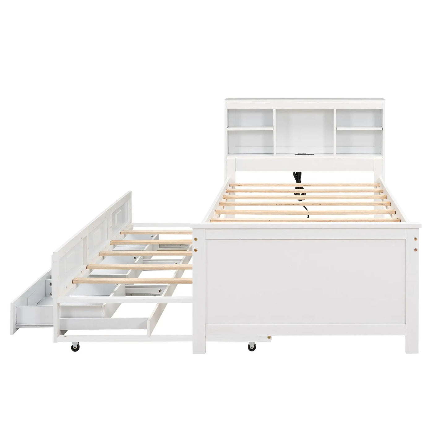 Platform Bed With Storage Headboard, USB, Trundle And 3 Drawers by HouseOfZazla