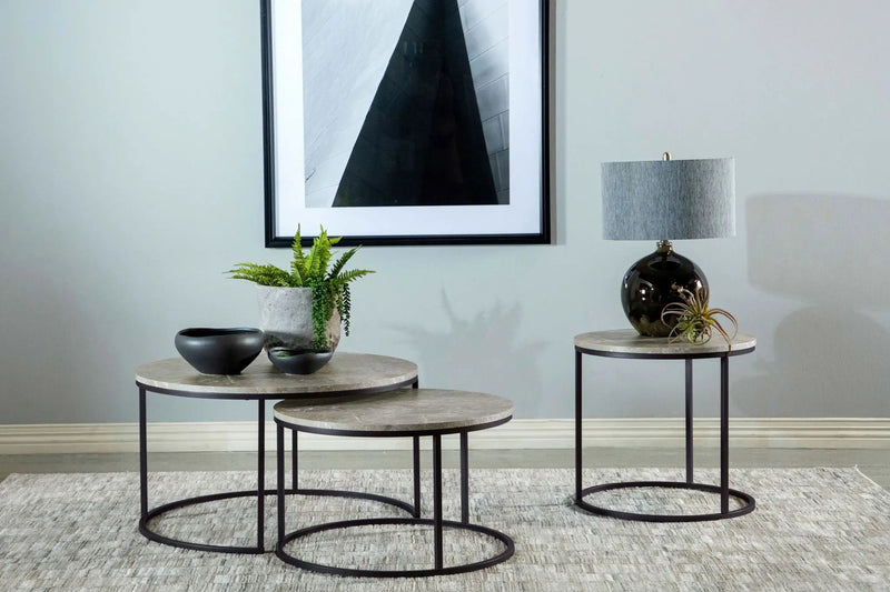 Lainey Round Faux Marble Side End Table Grey by Unique Piece Furniture
