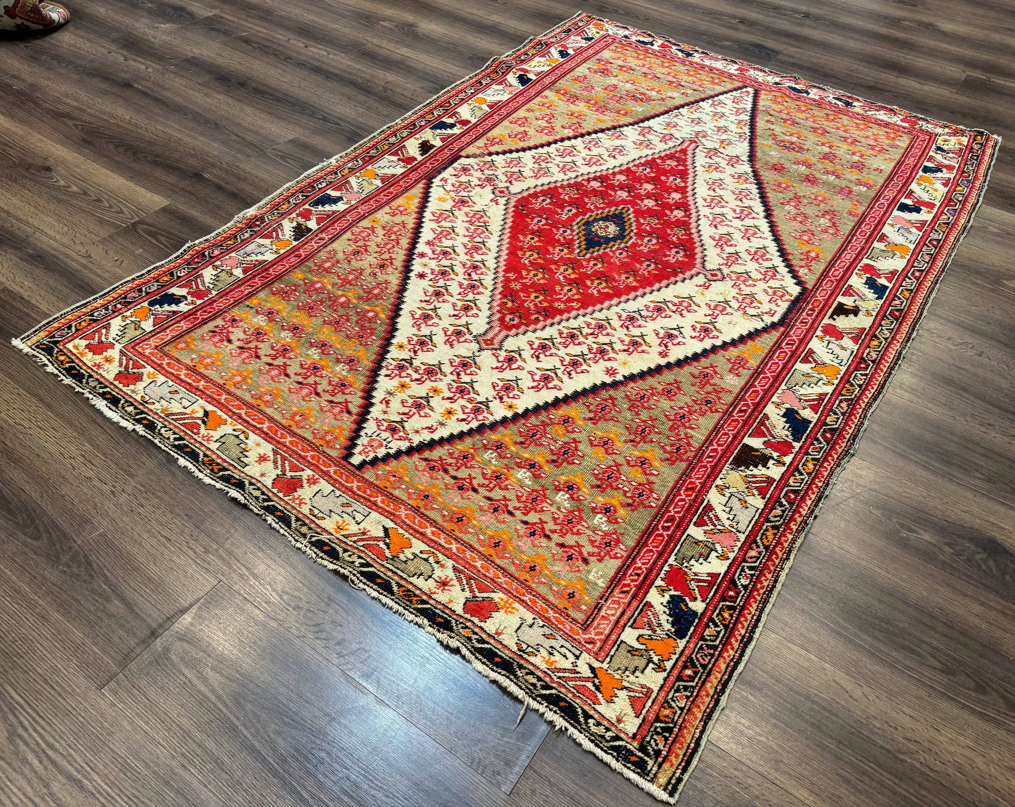 Antique Persian Malayer Rug 4x7, Tribal Senneh Carpet, Geometric, Diamond Design by Jewel Rugs