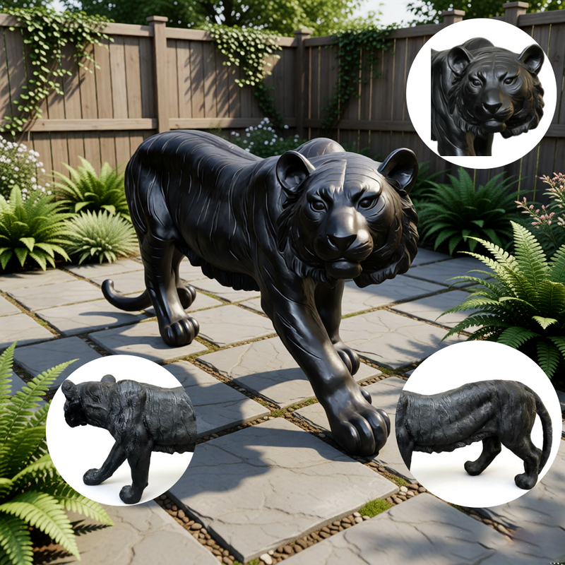 Matte Black Tiger Outdoor Statue with Weatherproof Resin - Black, photo 5 of 10