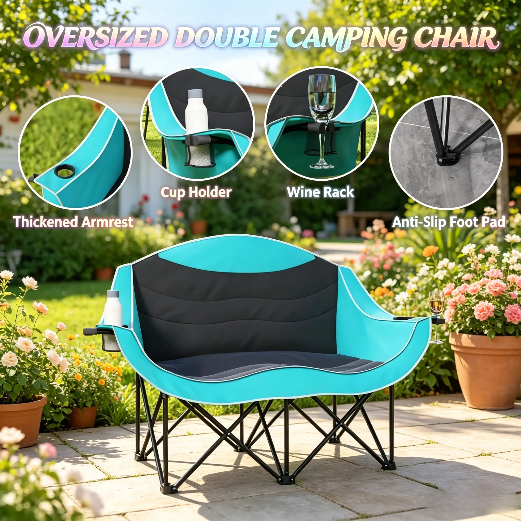 Foldable Outdoor Chair, Camping Chair, Outdoor Loveseat, Portable Hiking Chair by HouseOfZazla