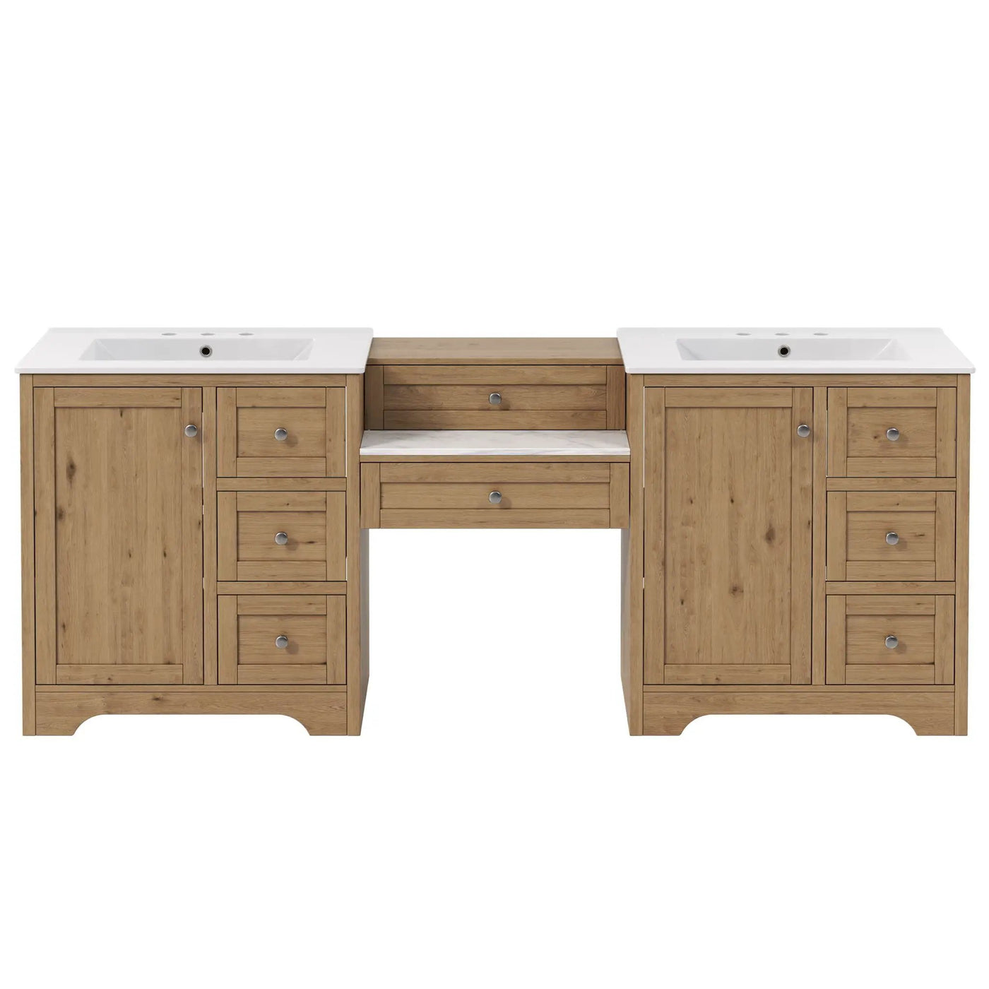 Double Sink Bathroom Vanity With Countertop, 2 Ceramic Sinks, 6 Drawers by HouseOfZazla