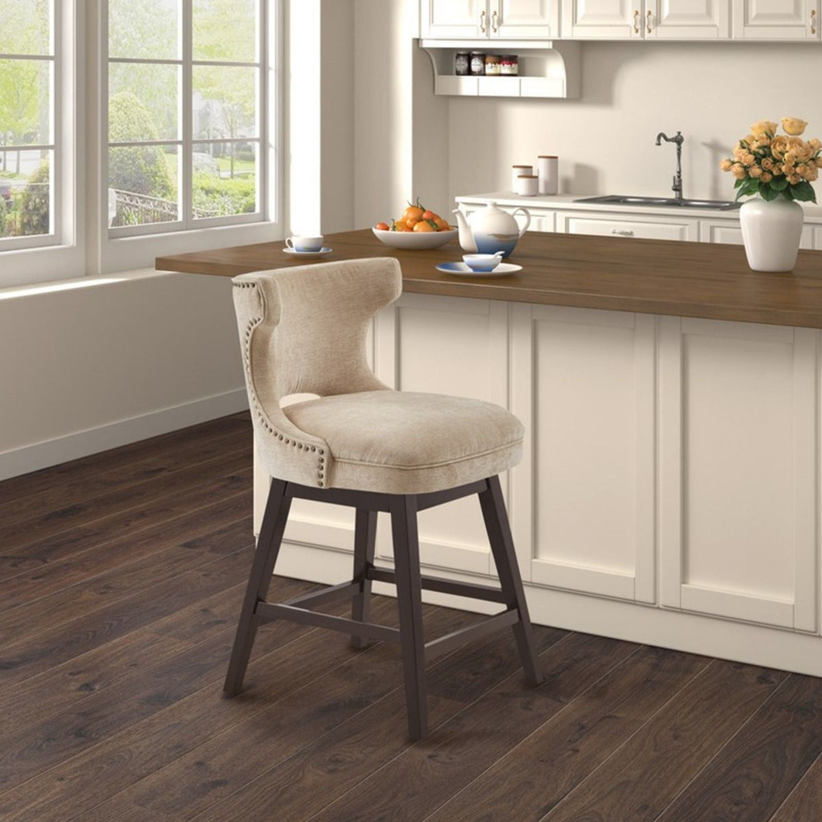 360 Degree Swivel Counter Stool with Silver Detailing - Dark Gray or Beige, photo 7 of 18