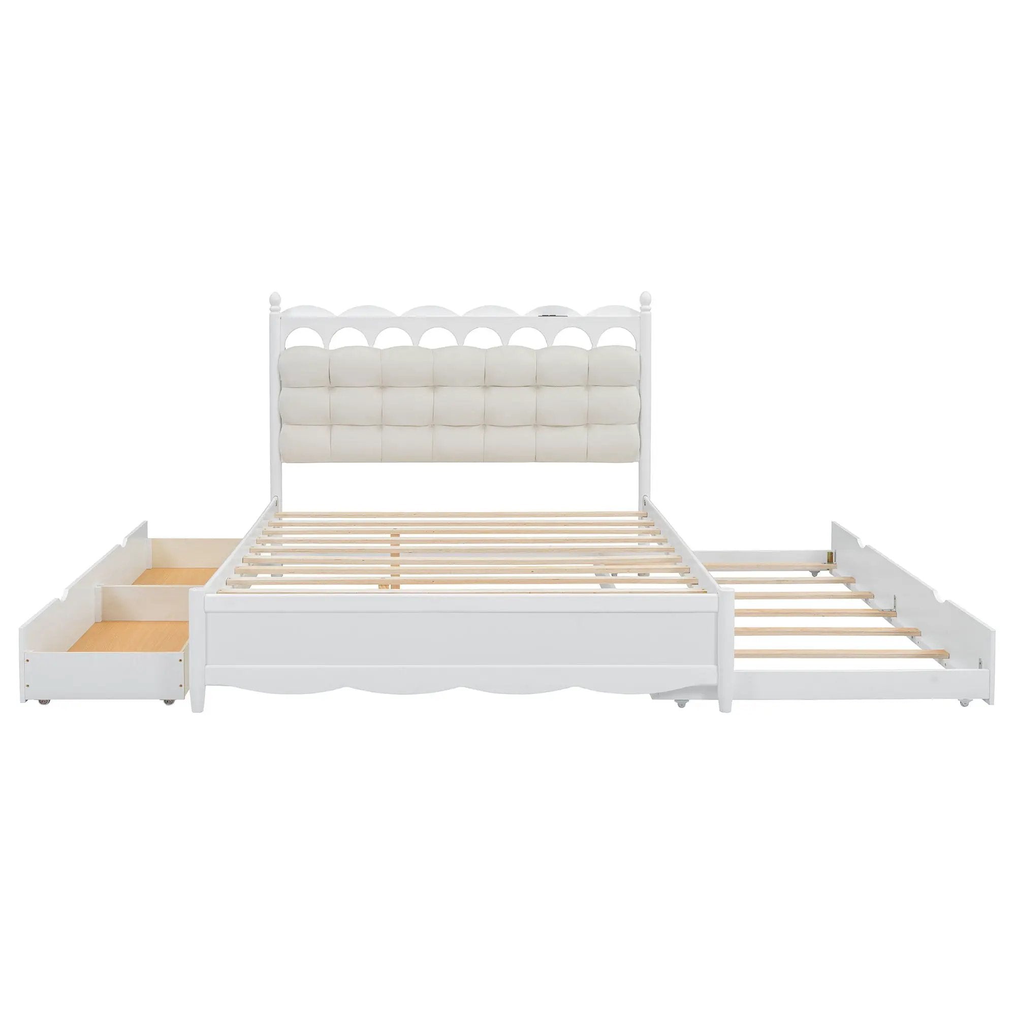 Storage Platform Bed, With 2 Big Drawers, Trundle, One Set Of Sockets & USB Ports by HouseOfZazla