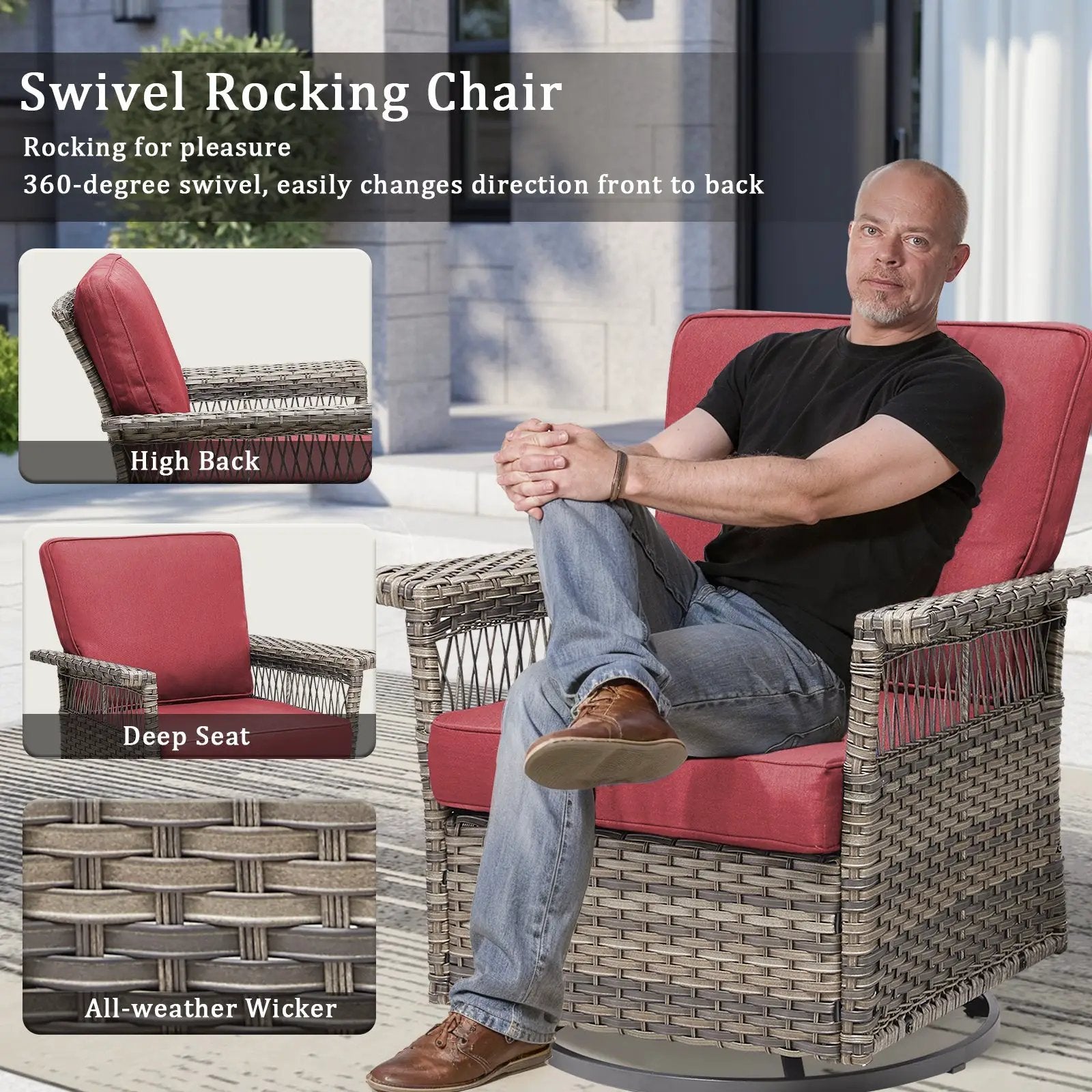 2 Piece Swivel Rocker Patio Chairs Set with Thick Cushions by HouseOfZazla