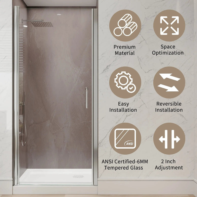 34 In. to 36 In. x 72 In. Semi-Frameless Pivot Shower Door by HouseOfZazla