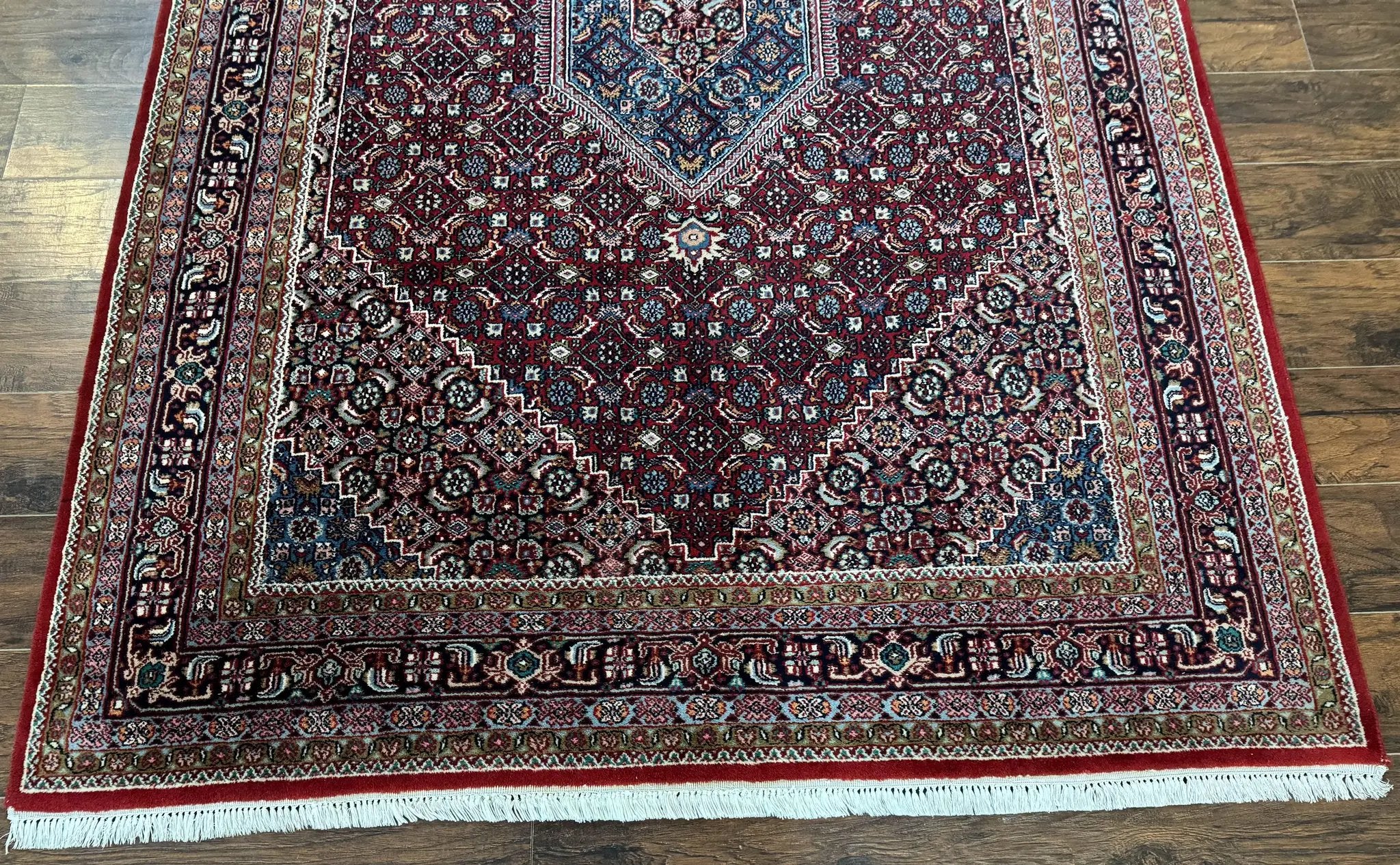 Indo Persian Bidjar Rug 6x9, Vintage Wool Handmade Carpet by Jewel Rugs