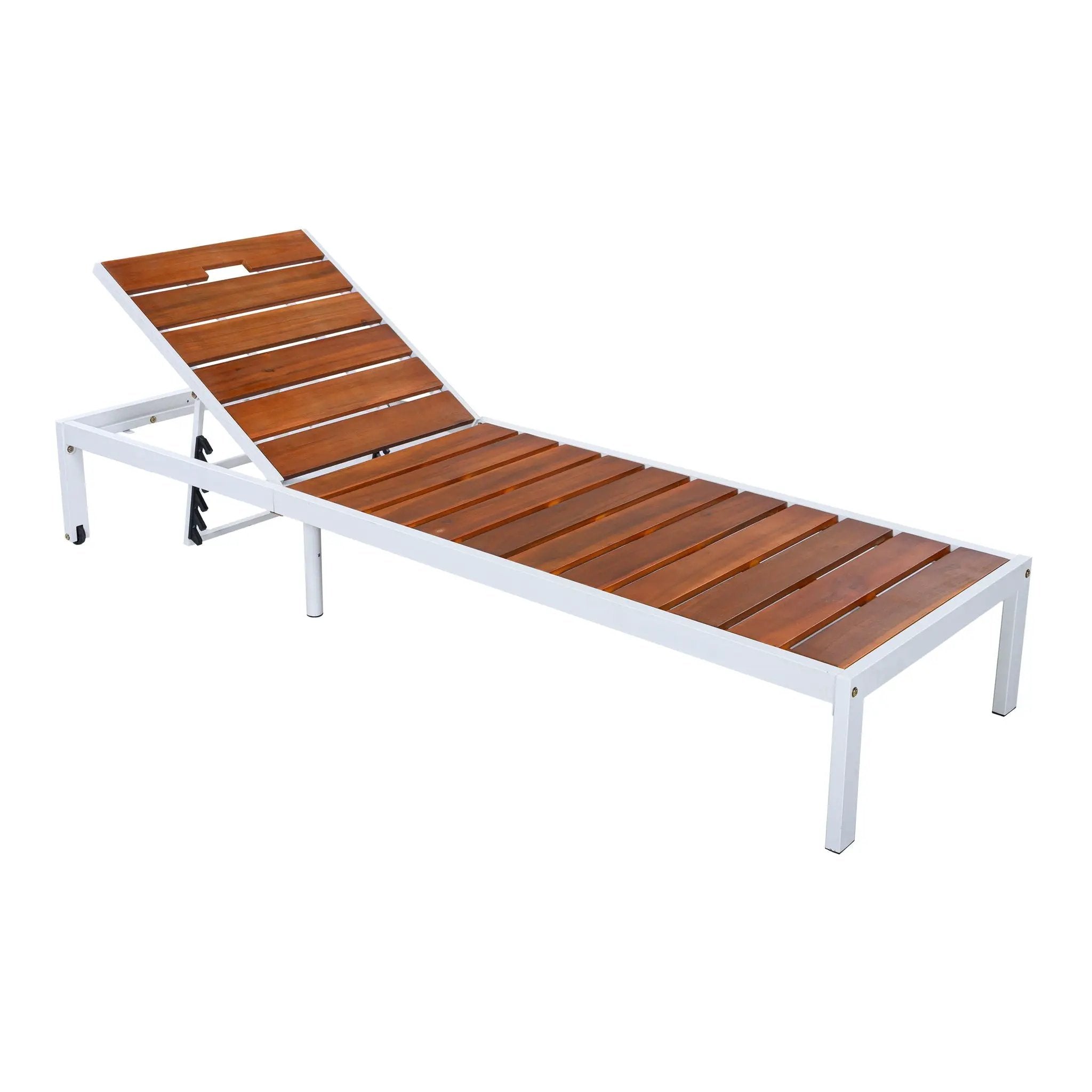 Outdoor Chaise Pool Lounge Chairs With Adjustable Backrest - Brown / White by HouseOfZazla
