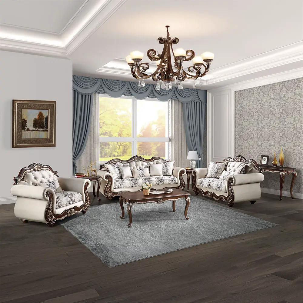 Pierce - Loveseat With 3 Pillows - Beige Fabric & Cherry by Unique Piece Furniture