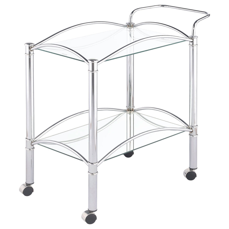 Porch & Den - 2 Tier Rectangular Glass Shelf Bar Cart With Glass - Chrome by HouseOfZazla
