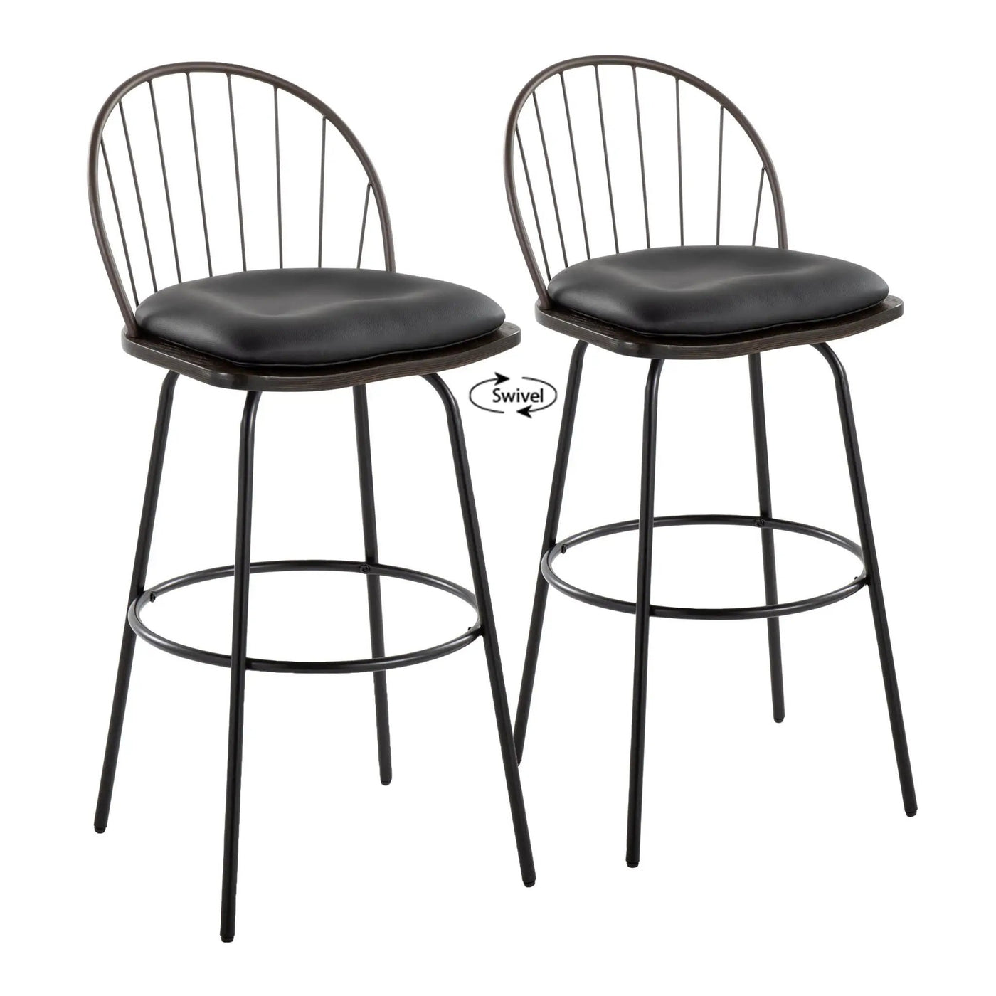 Riley - Claire Farmhouse Fixed Height Barstool With Swivel With Round Footrest (Set of 2) by HouseOfZazla