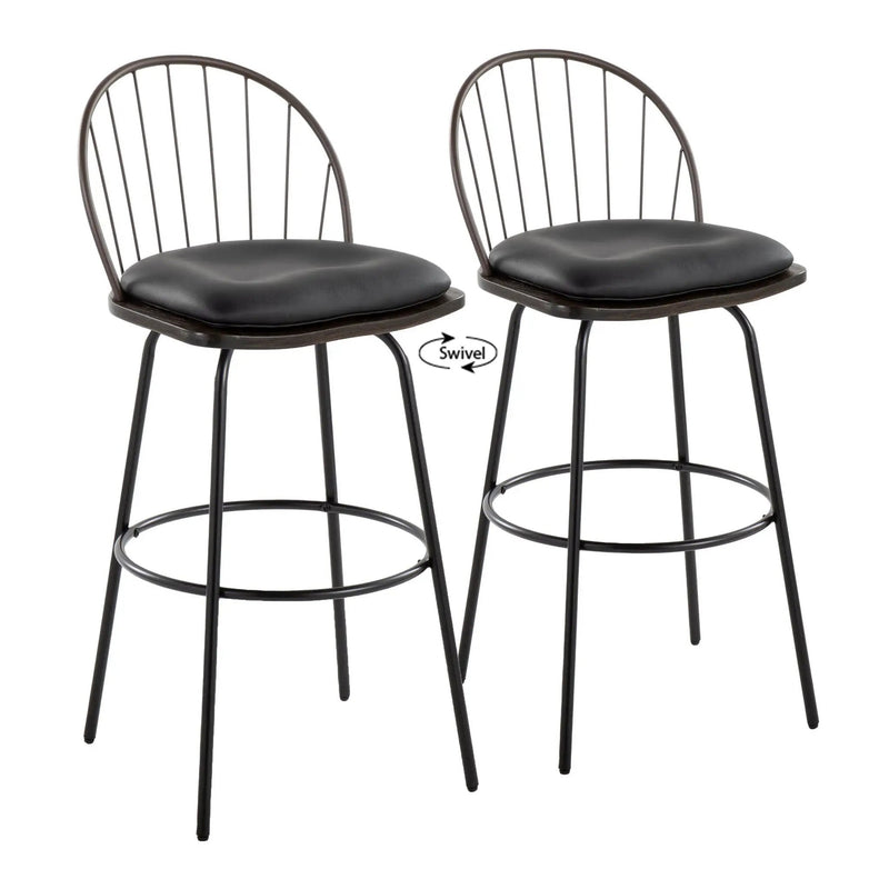 Riley - Claire Farmhouse Fixed Height Barstool With Swivel With Round Footrest (Set of 2) by HouseOfZazla