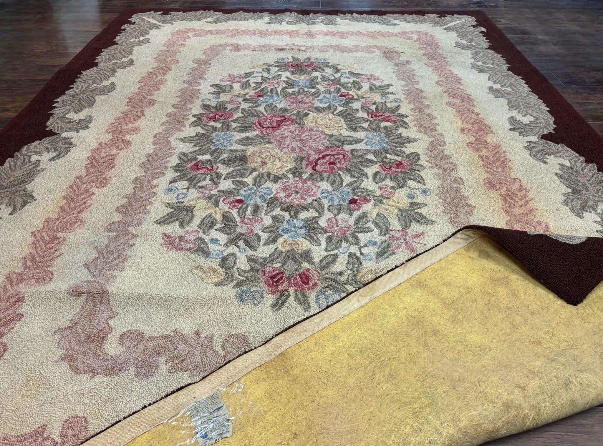 American Hand Hooked Rug 9x12, Vintage Aubusson Carpet, Wool by Jewel Rugs