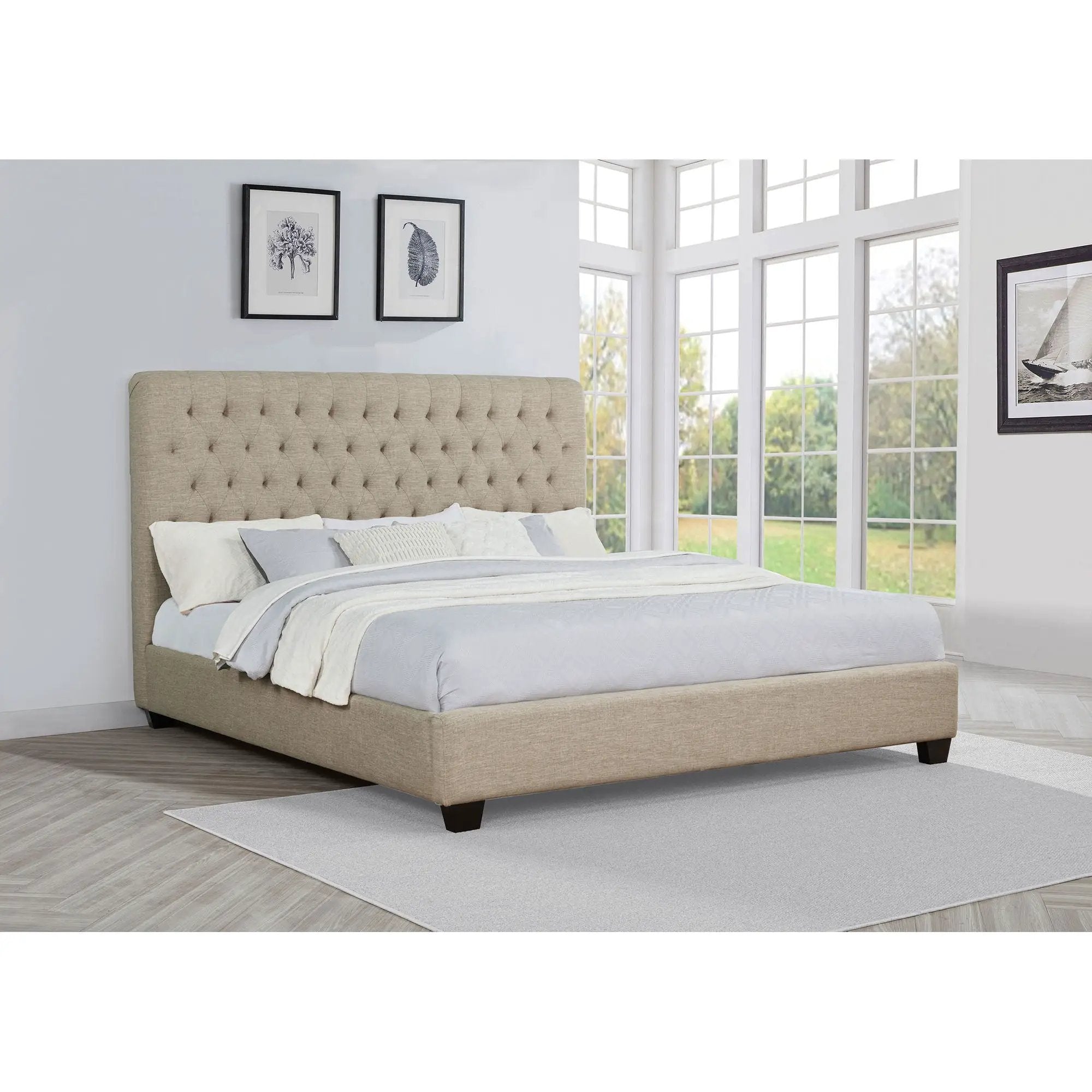 Copper - Eastern King Panel Bed With Tufted Design - Oatmeal by HouseOfZazla