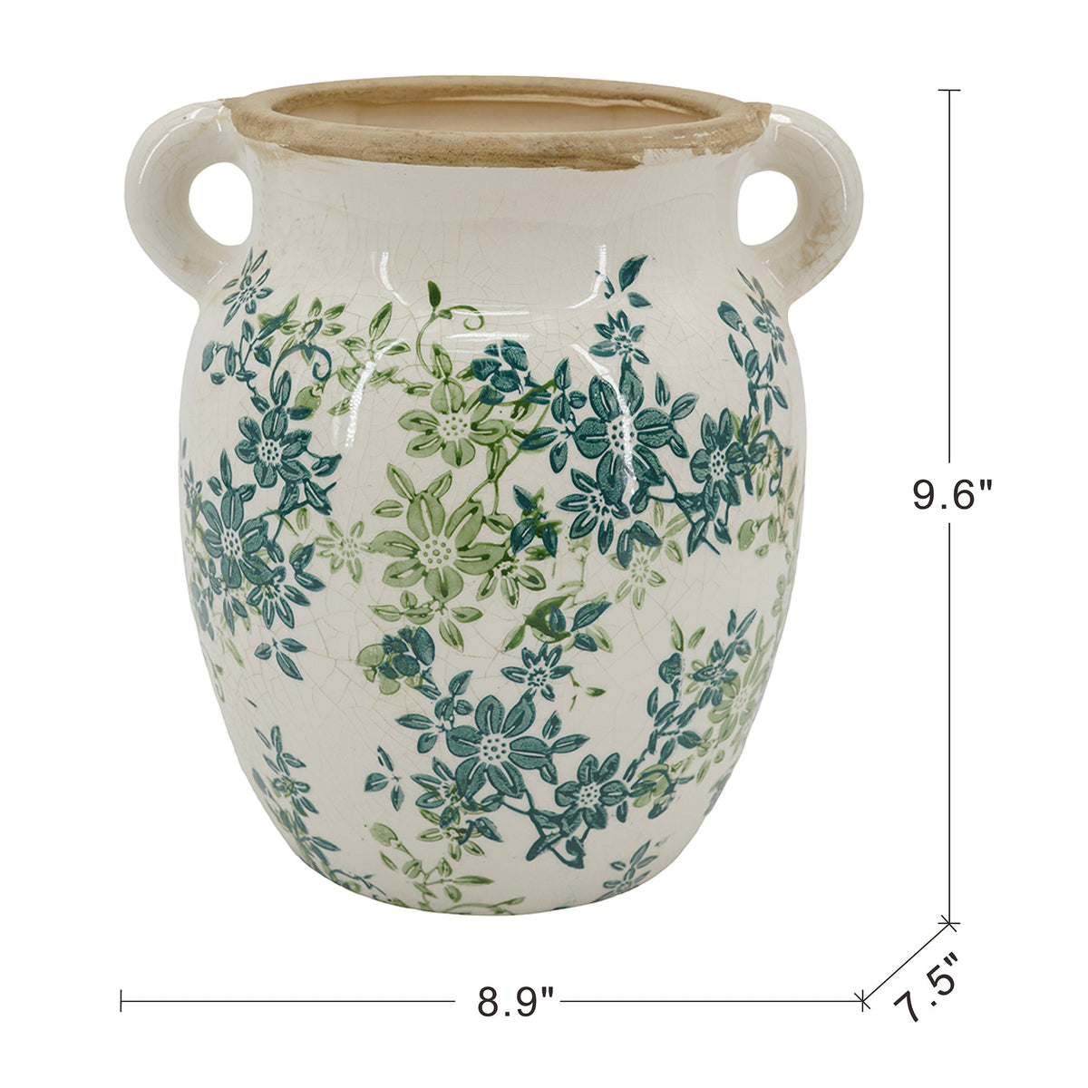 Floral Twin-Handle Vase with Wildflower Design - Ivory, photo 10 of 10