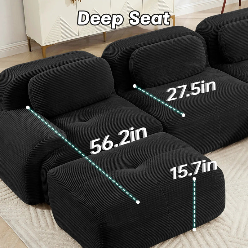 U-Shaped Modular Sofa with Breathable Corduroy Fabric by HouseOfZazla
