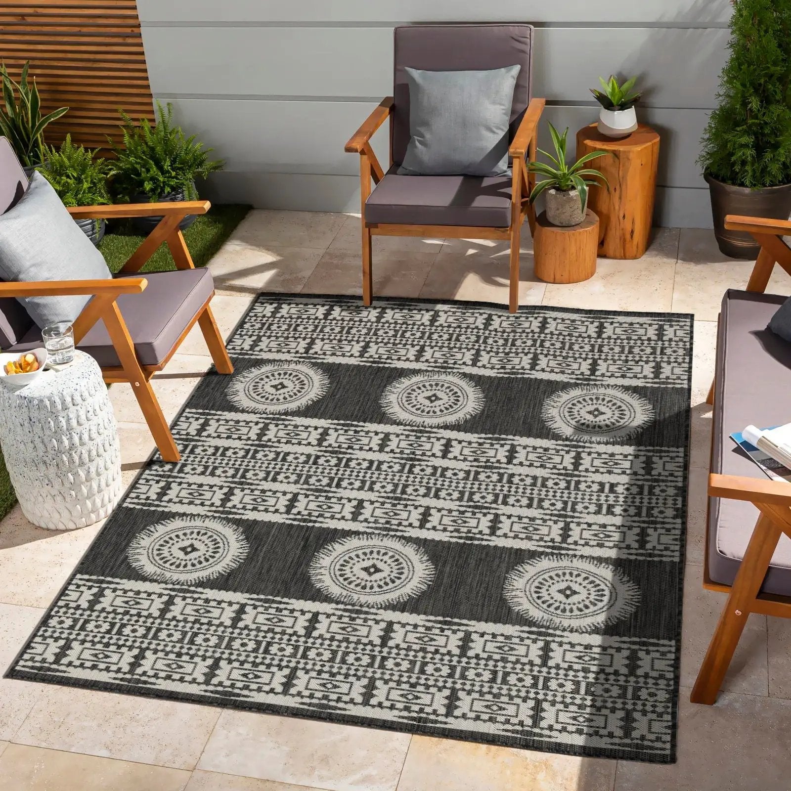 Sunshine - 5'3" X 7'3" Indoor, Outdoor Area Rug Polypropylene - Anthracite by HouseOfZazla
