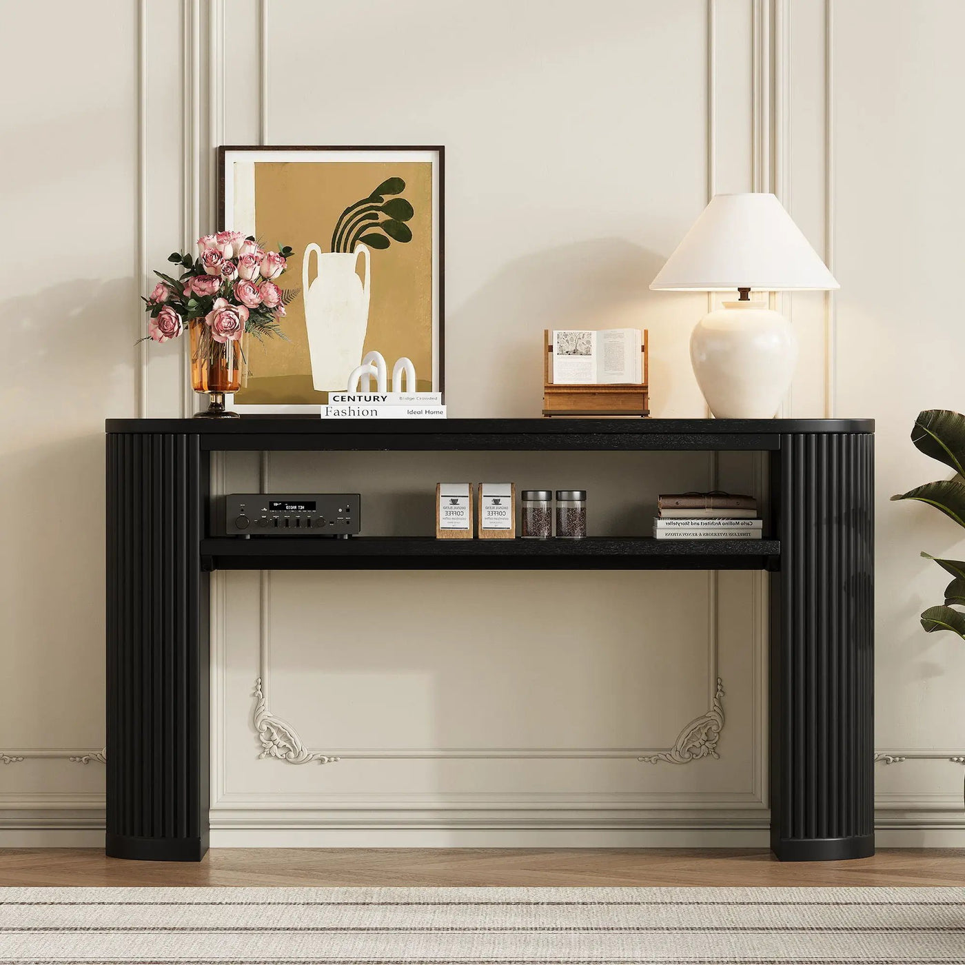 Console Table With Fluted Legs, Open Shelf by HouseOfZazla