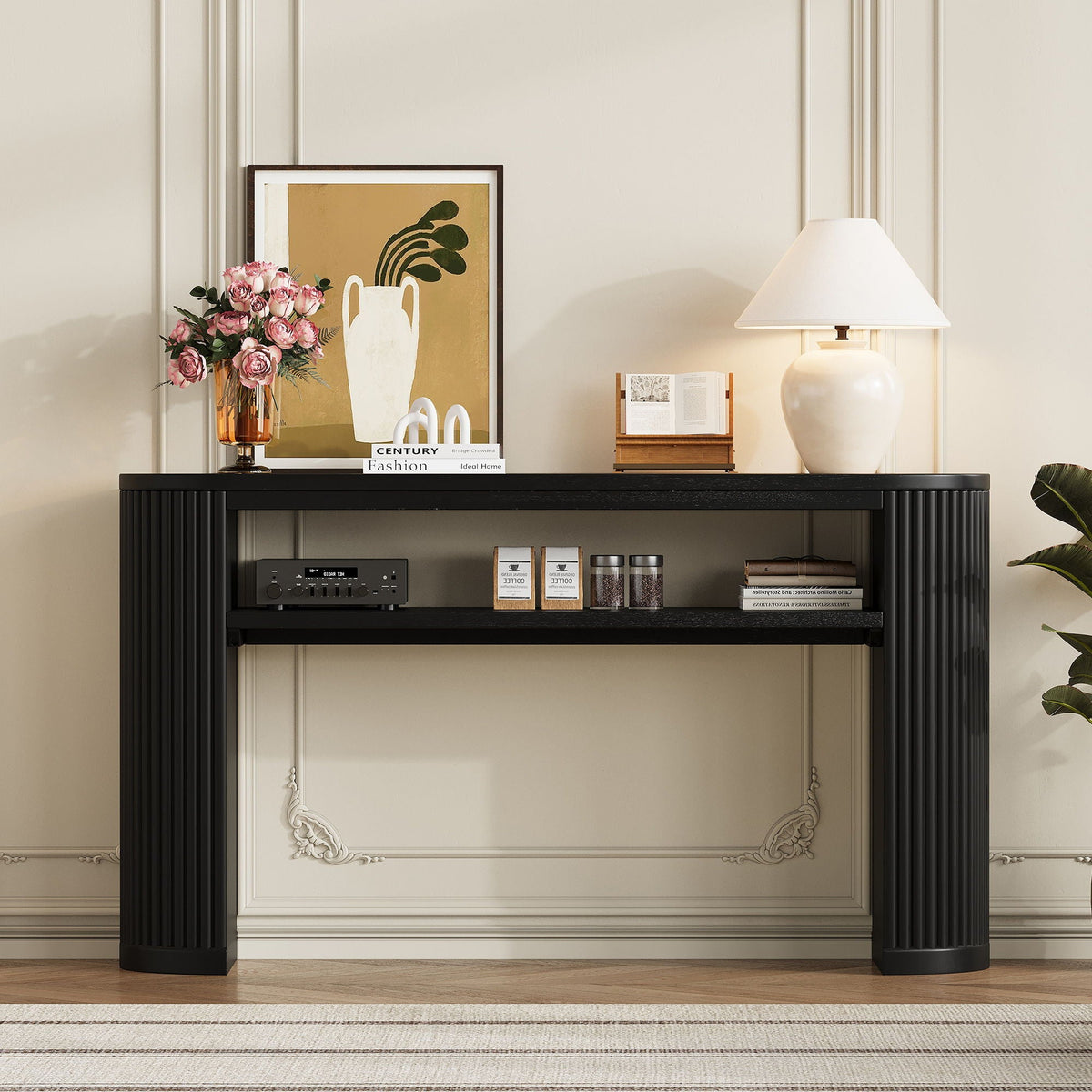 Console Table With Fluted Legs and Open Shelf - Available in Black, Light Brown, Dark Brown, photo 9 of 19