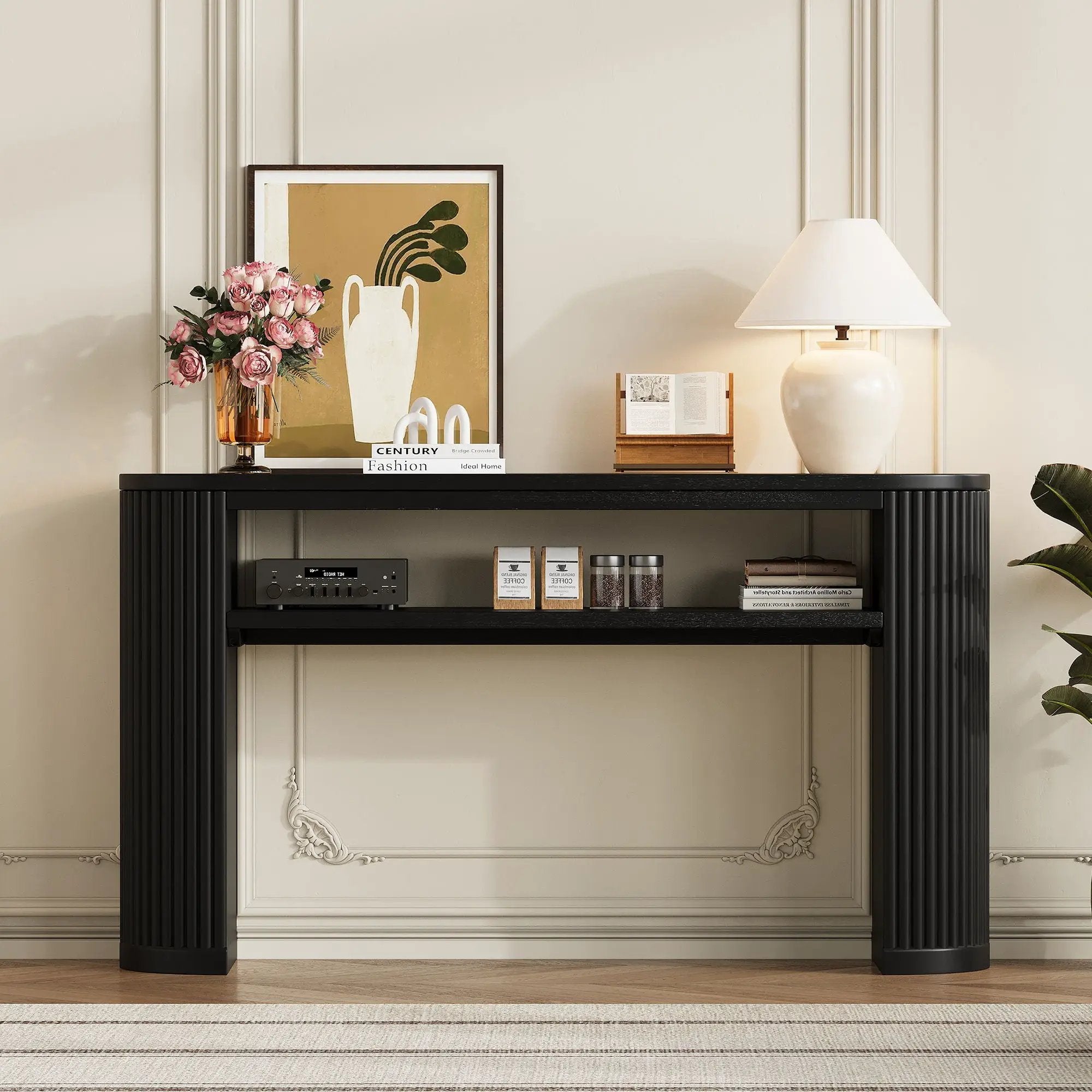 Console Table With Fluted Legs, Open Shelf by HouseOfZazla