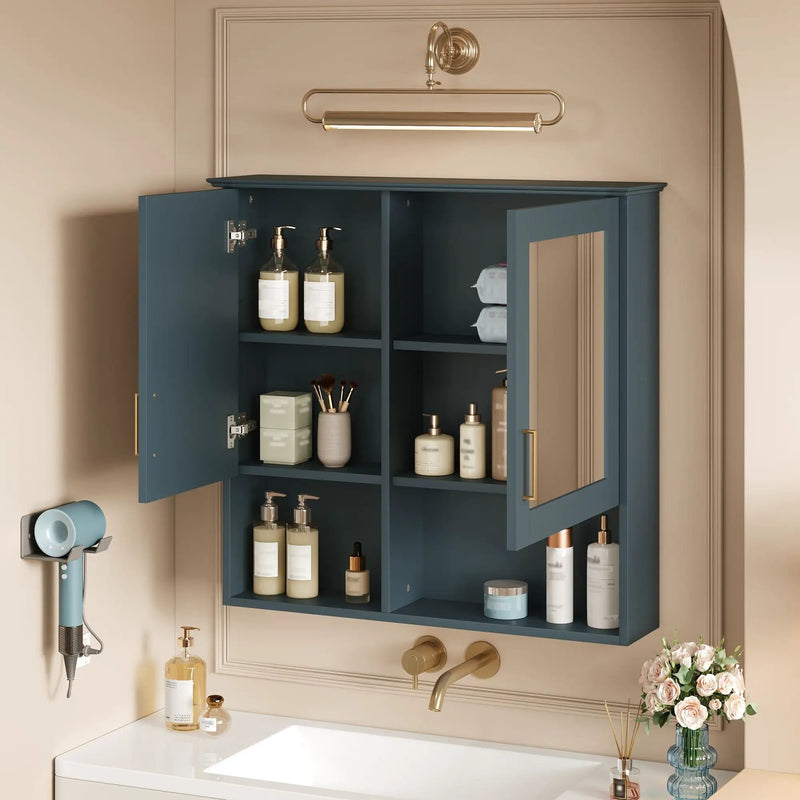 2 In 1 Wall-Mounted Mirror Cabinet With Adjustable Shelves, Soft-Close Doors, High-Definition Mirror & Storage by Unique Piece Furniture