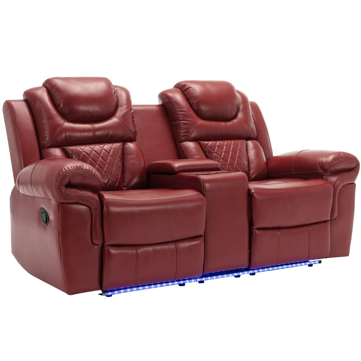 Home Theater Seating Manual Recliner Loveseat With Hide-Away Storage, Cup Holders And Led Light Strip For Living Room by Unique Piece Furniture