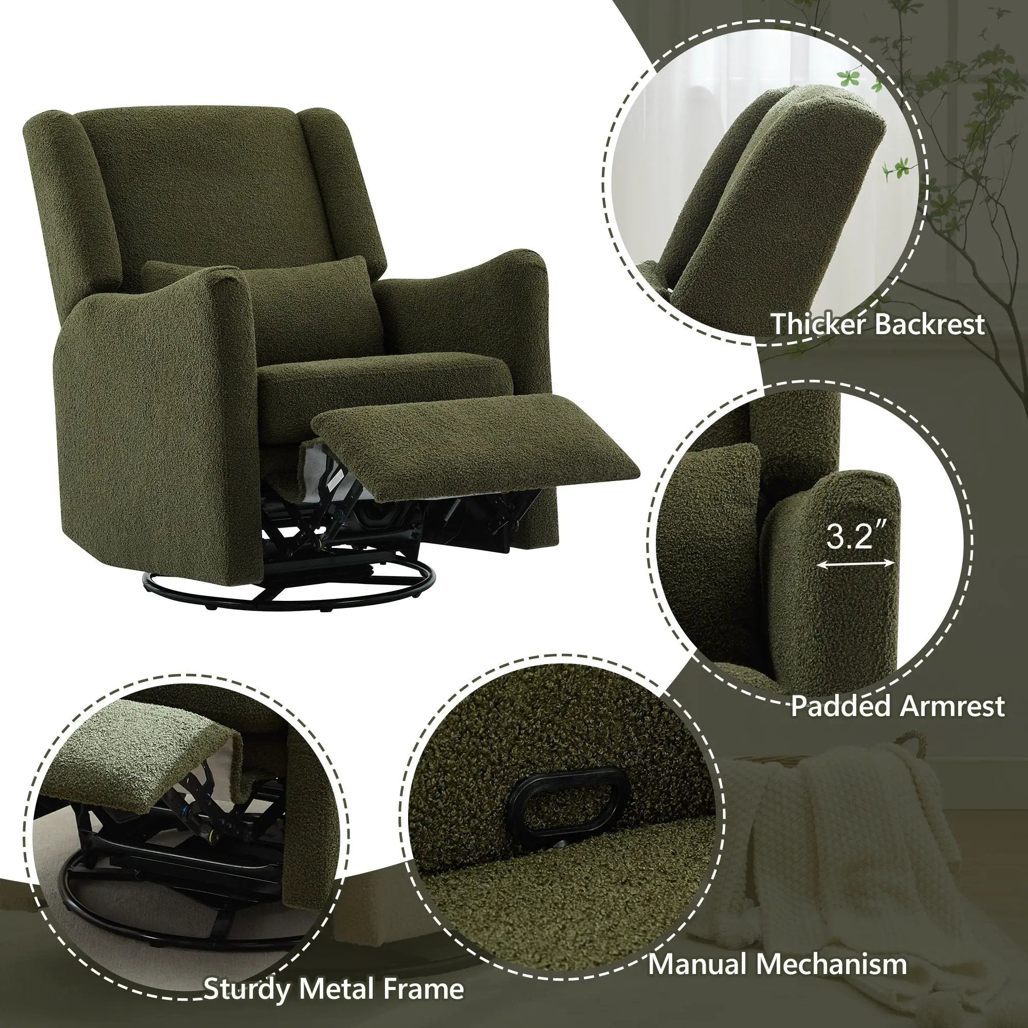 Wide Wingback Swivel Glider Rocker Recliner Chair by HouseOfZazla